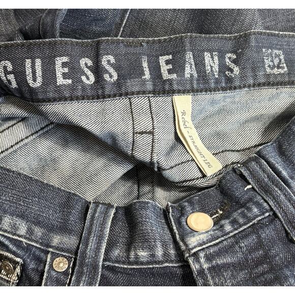 Y2K Guess Jeans Rebel Straight Leg Jeans Men 34x33 Blue Distressed Button Fly - Picture 5 of 6